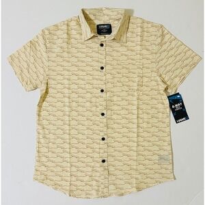 Tony Hawk Button Down Shirt Mens L Cream Skateboard Print‎ 4 Way Tech Stretch